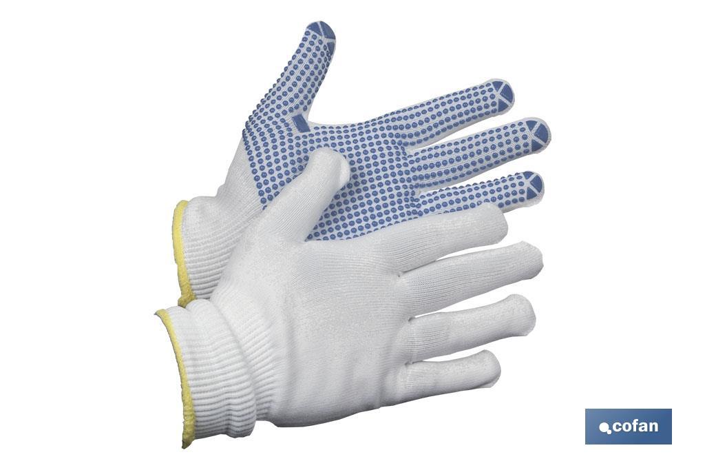 Guantes 100 % de Nylon | Con puntos de PVC en la palma | Agarre extra | Aportan comodidad y protección