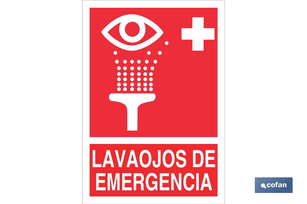 Señal luminiscente de socorro Lavaojos de emergencia. El diseño de la señal puede variar, pero en ningún caso se variará el sig