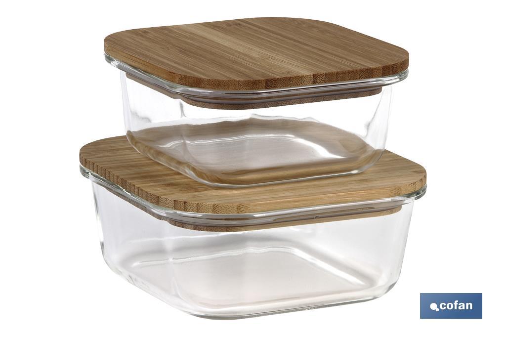 Set de 2 Fiambreras Cuadradas de Borosilicato | Modelo Bambú | Tapa de Bambú | Capacidad 520-800 ml